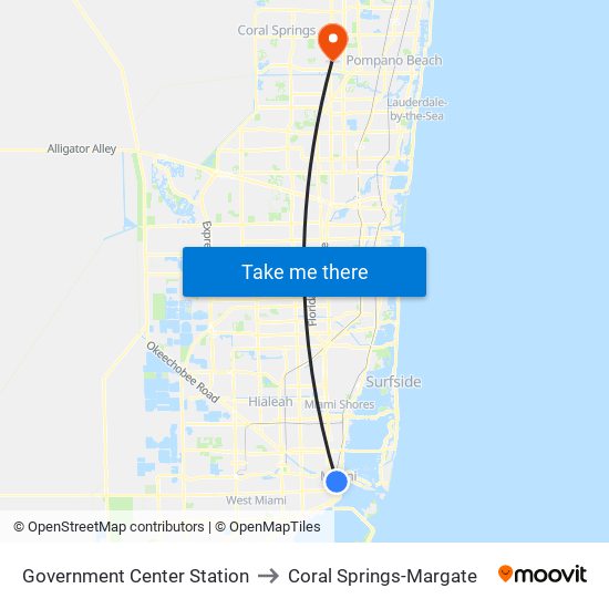 Government Center Station to Coral Springs-Margate map