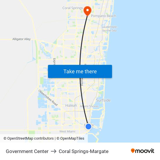 Government Center to Coral Springs-Margate map