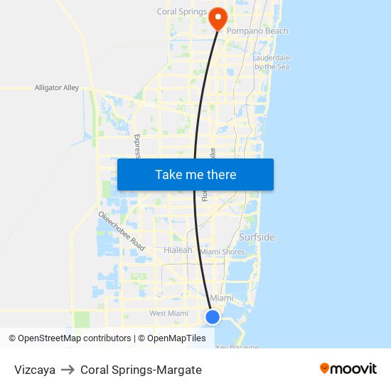 Vizcaya to Coral Springs-Margate map