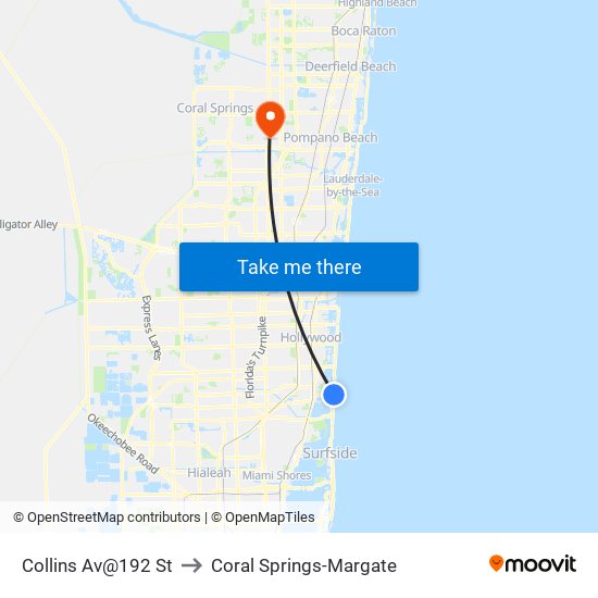 Collins Av@192 St to Coral Springs-Margate map