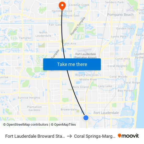 Fort Lauderdale Broward Station to Coral Springs-Margate map