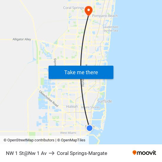 NW 1 St@Nw 1 Av to Coral Springs-Margate map