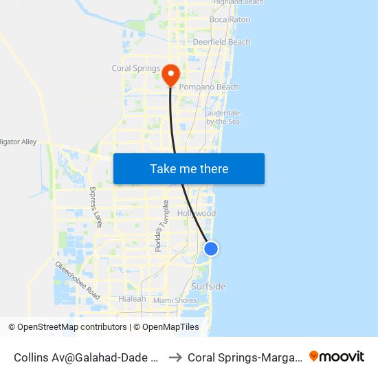 Collins Av@Galahad-Dade Bd to Coral Springs-Margate map