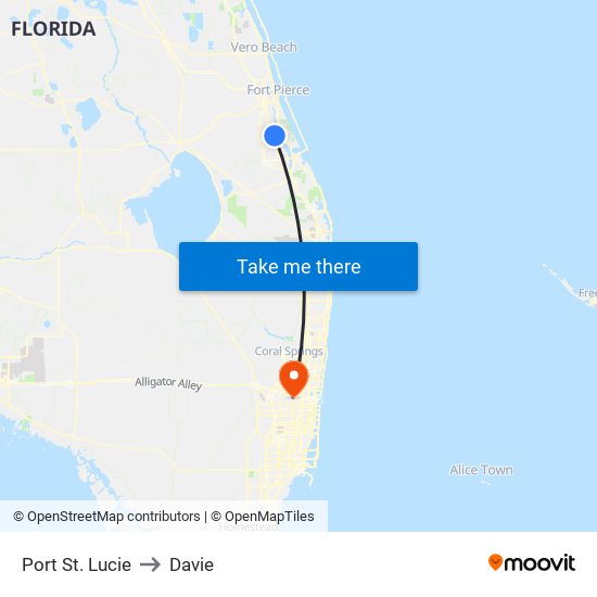 Port St. Lucie to Davie map