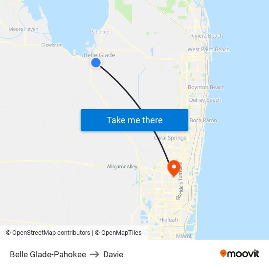 Belle Glade-Pahokee to Davie map