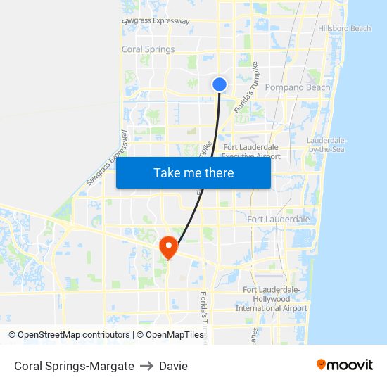 Coral Springs-Margate to Davie map