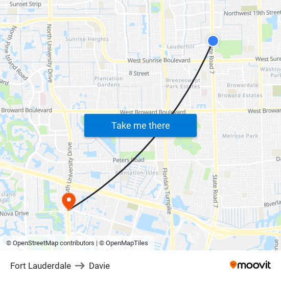 Fort Lauderdale to Davie map