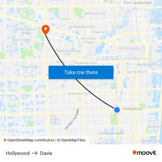 Hollywood to Davie map
