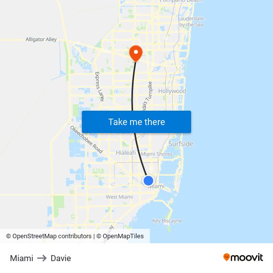 Miami to Davie map