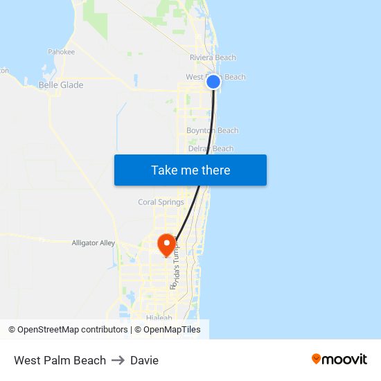 West Palm Beach to Davie map