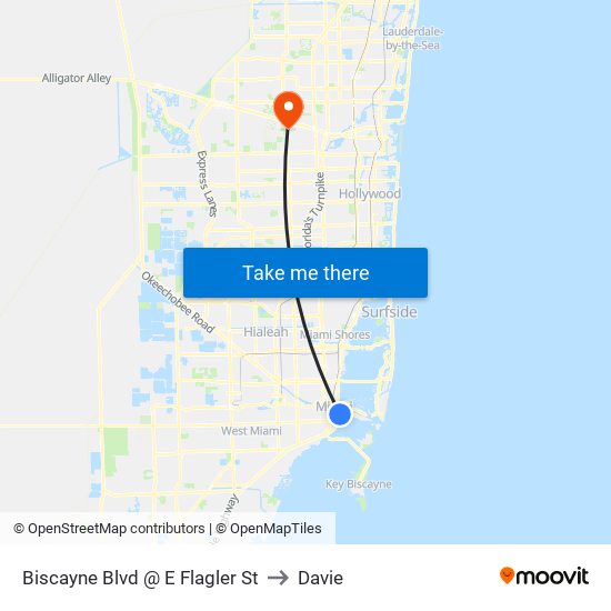 Biscayne Blvd @ E Flagler St to Davie map