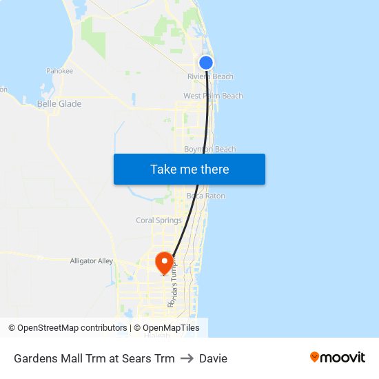 Gardens Mall Trm at Sears Trm to Davie map