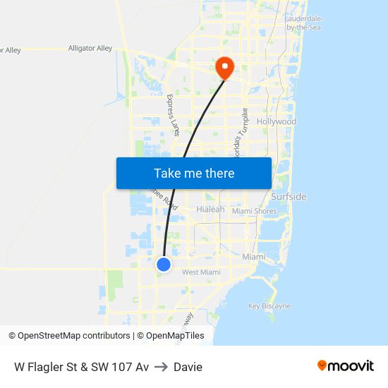 W Flagler St & SW 107 Av to Davie map