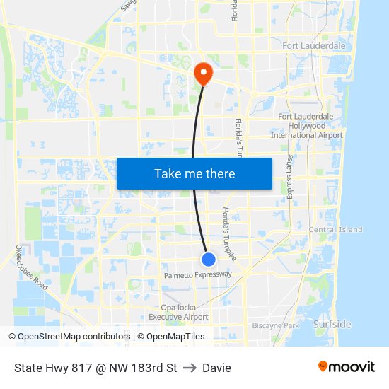 State Hwy 817 @ NW 183rd St to Davie map