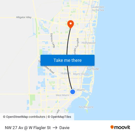 NW 27 Av @ W Flagler St to Davie map