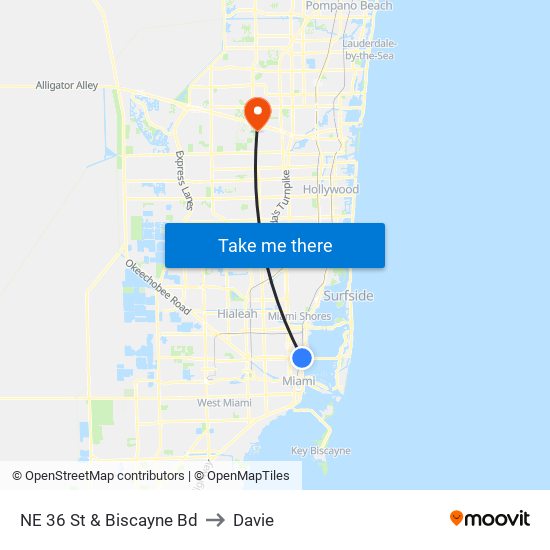 NE 36 St & Biscayne Bd to Davie map