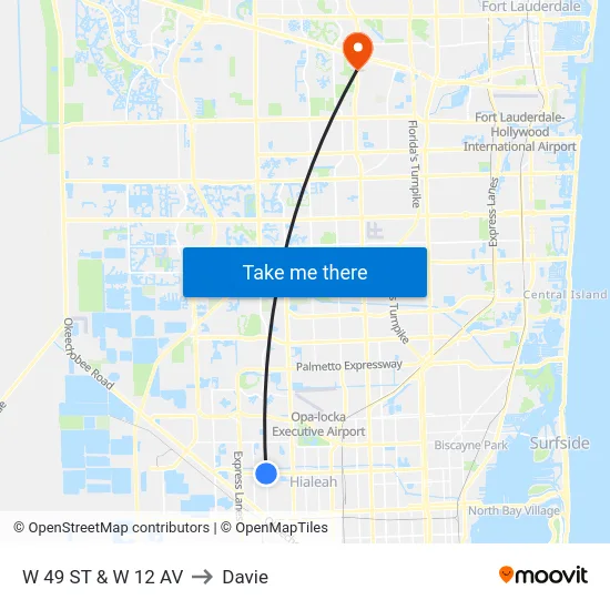W 49 St & W 12 Av to Davie map