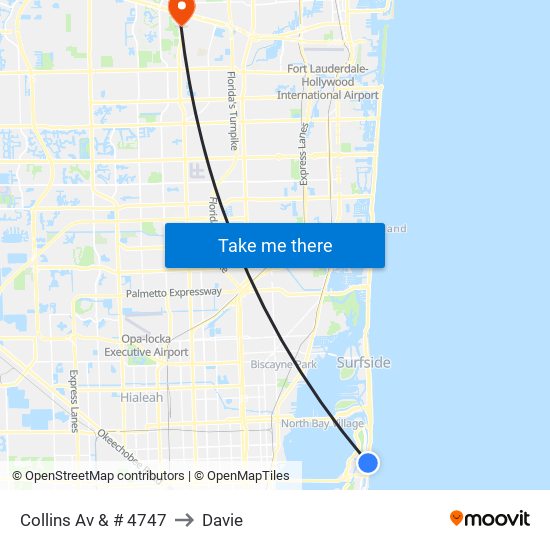 Collins Av & # 4747 to Davie map