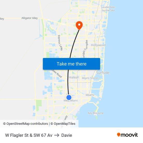 W Flagler St & SW 67 Av to Davie map