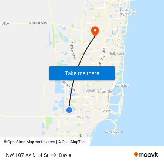 NW 107 Av & 14 St to Davie map