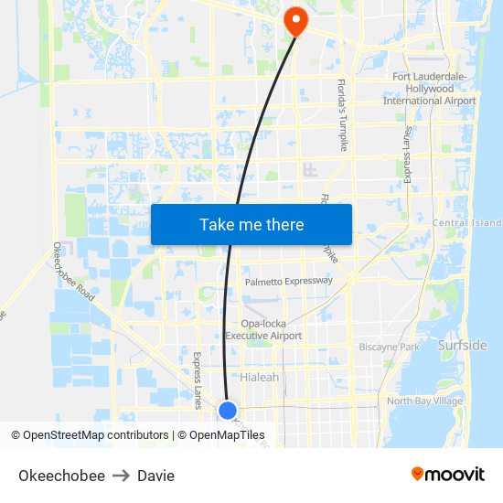 Okeechobee to Davie map