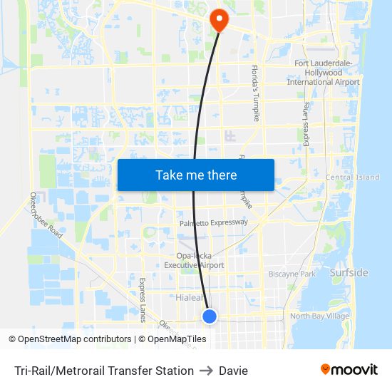 Tri-Rail/Metrorail Transfer Station to Davie map