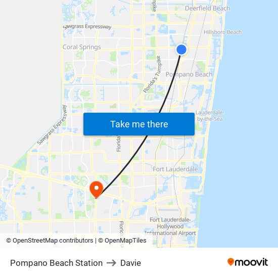 Pompano Beach Station to Davie map