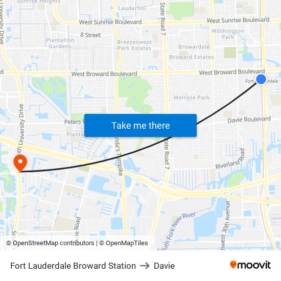 Fort Lauderdale Broward Station to Davie map