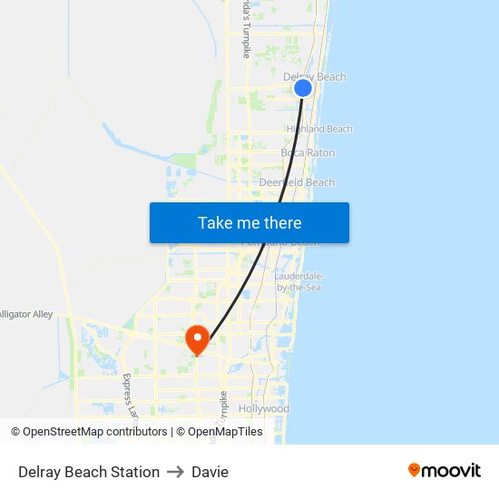 Delray Beach Station to Davie map