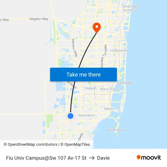 Fiu Univ Campus@Sw 107 Av-17 St to Davie map