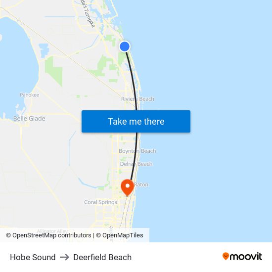 Hobe Sound to Deerfield Beach map