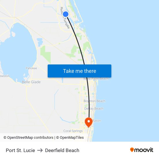 Port St. Lucie to Deerfield Beach map