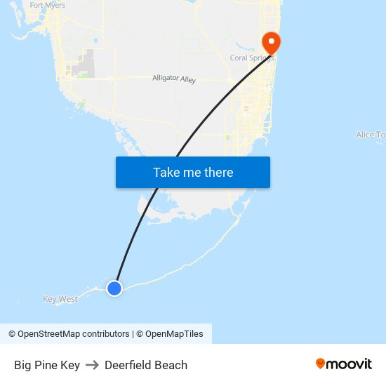 Big Pine Key to Deerfield Beach map