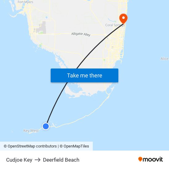 Cudjoe Key to Deerfield Beach map