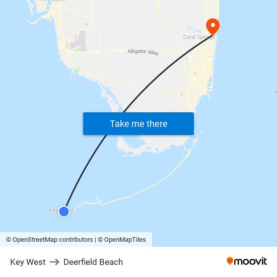 Key West to Deerfield Beach map