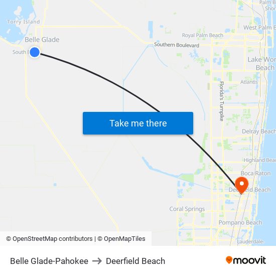 Belle Glade-Pahokee to Deerfield Beach map