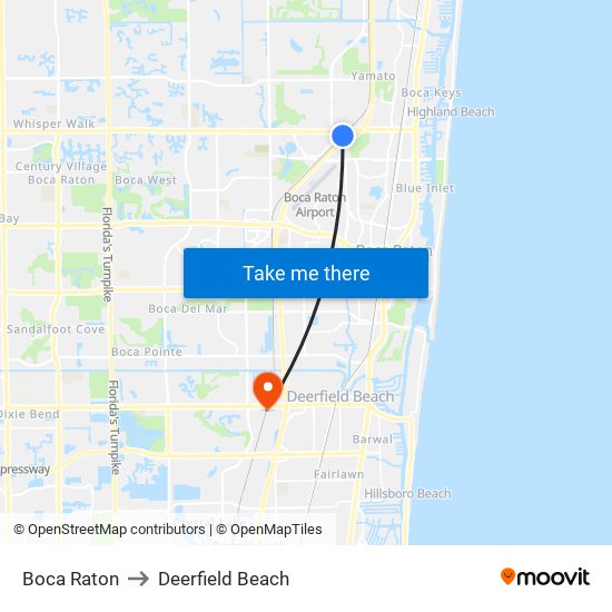 Boca Raton to Deerfield Beach map