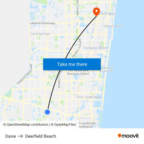 Davie to Deerfield Beach map