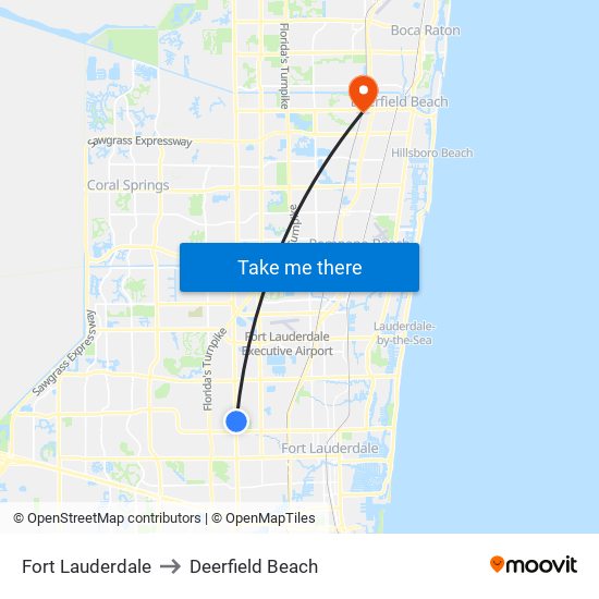 Fort Lauderdale to Deerfield Beach map