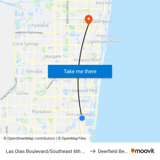 Las Olas Boulevard/Southeast 6th Avenue to Deerfield Beach map