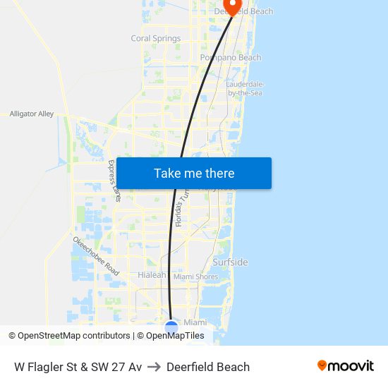 W Flagler St & SW 27 Av to Deerfield Beach map