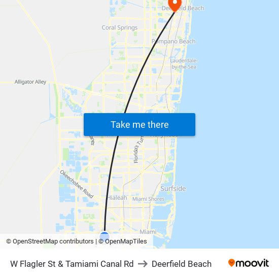 W Flagler St & Tamiami Canal Rd to Deerfield Beach map