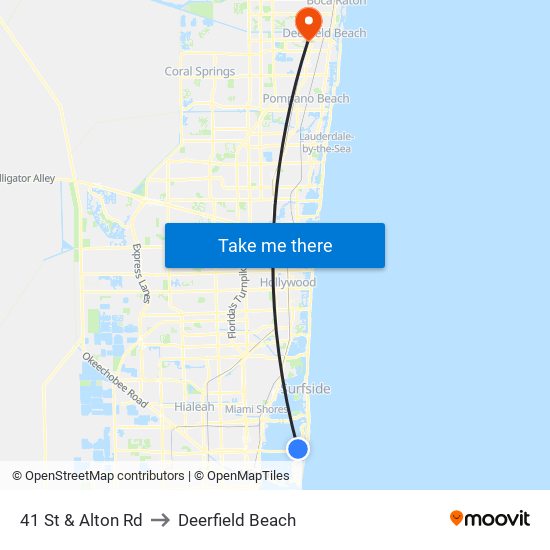 41 St & Alton Rd to Deerfield Beach map