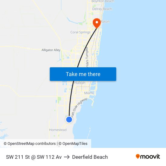 SW 211 St @ SW 112 Av to Deerfield Beach map