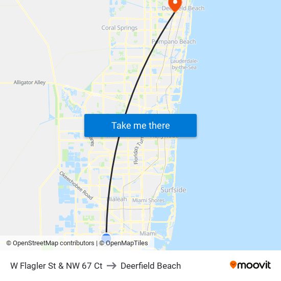 W Flagler St & NW 67 Ct to Deerfield Beach map