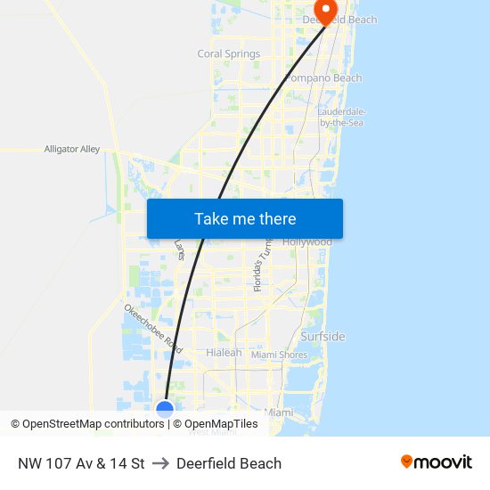 NW 107 Av & 14 St to Deerfield Beach map