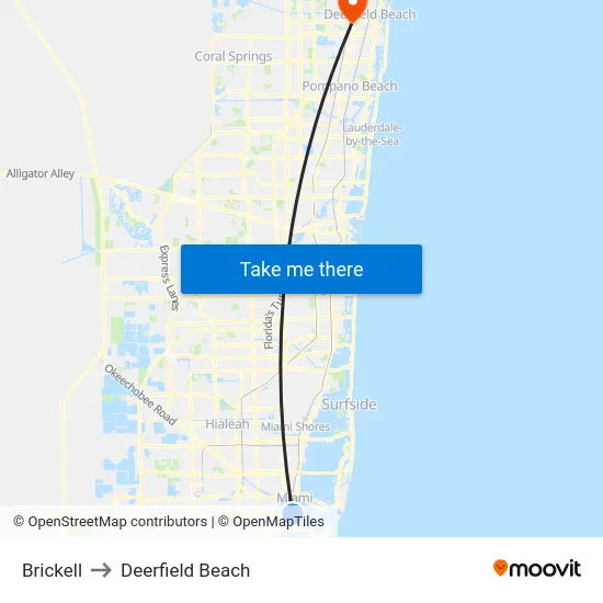Brickell to Deerfield Beach map