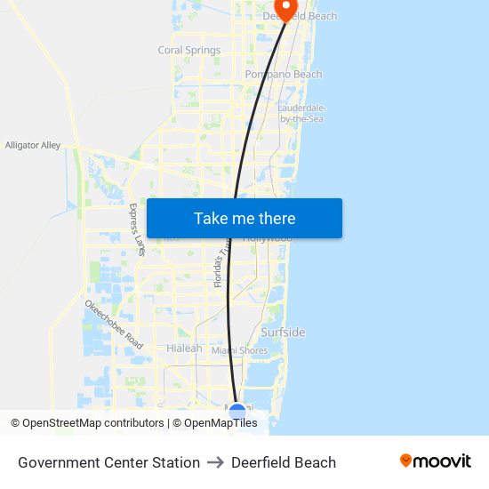 Government Center Station to Deerfield Beach map