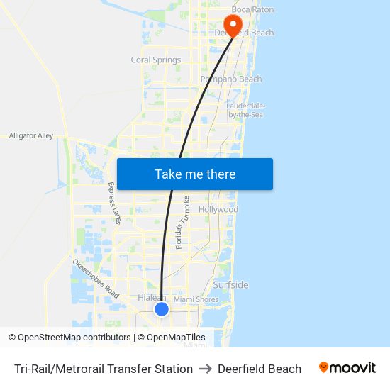 Tri-Rail/Metrorail Transfer Station to Deerfield Beach map