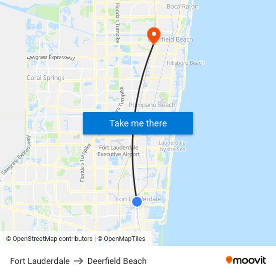 Fort Lauderdale to Deerfield Beach map